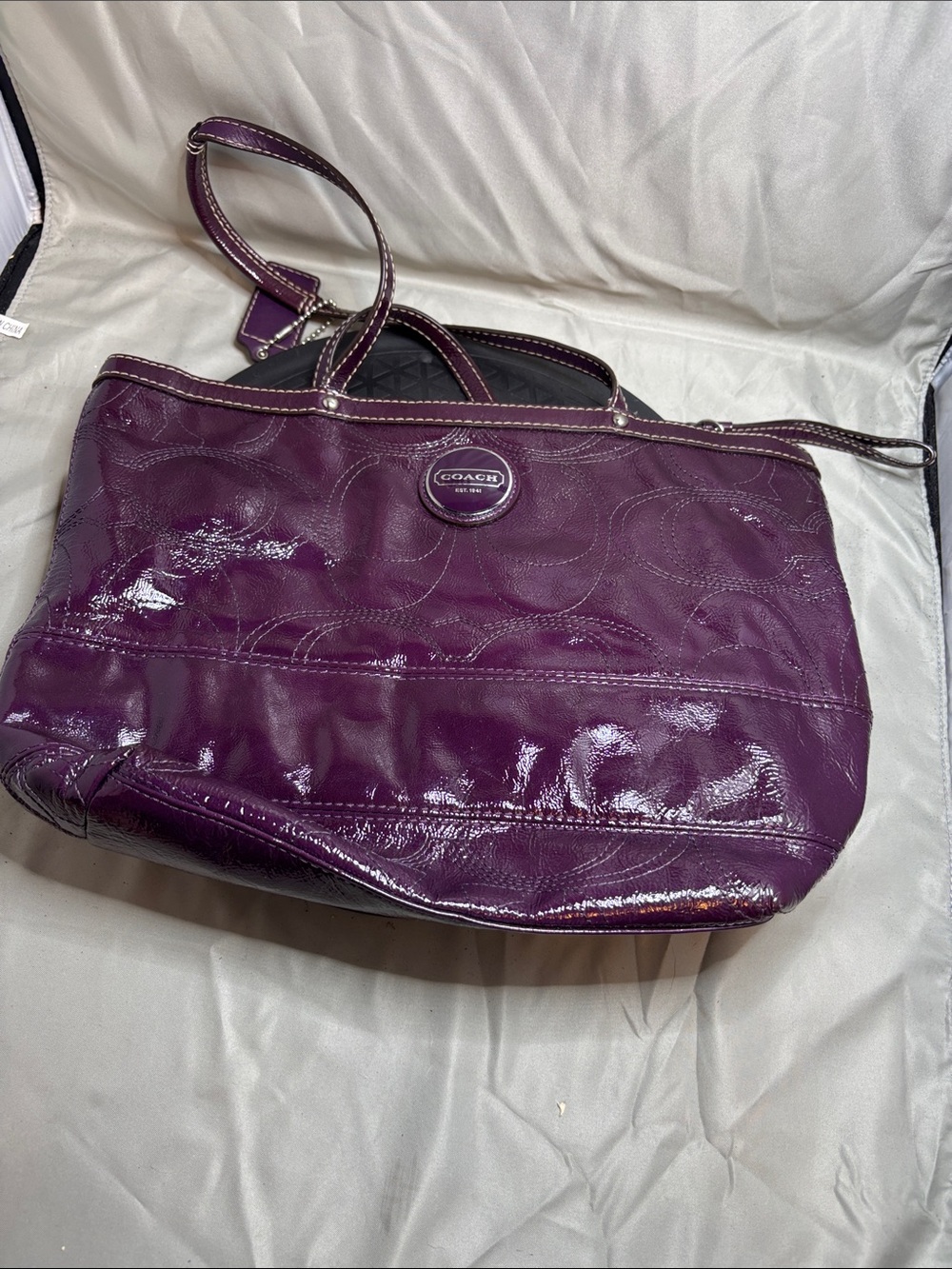 Coach Patent Leather Plum Tote Bag